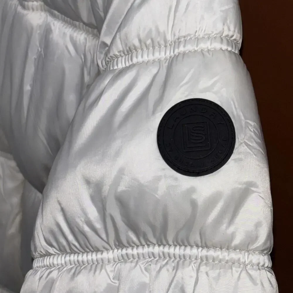 Laundry by Shelli Segal Puffer Down Jacket Womens Medium White Casual Full Zip - Picture 6 of 13